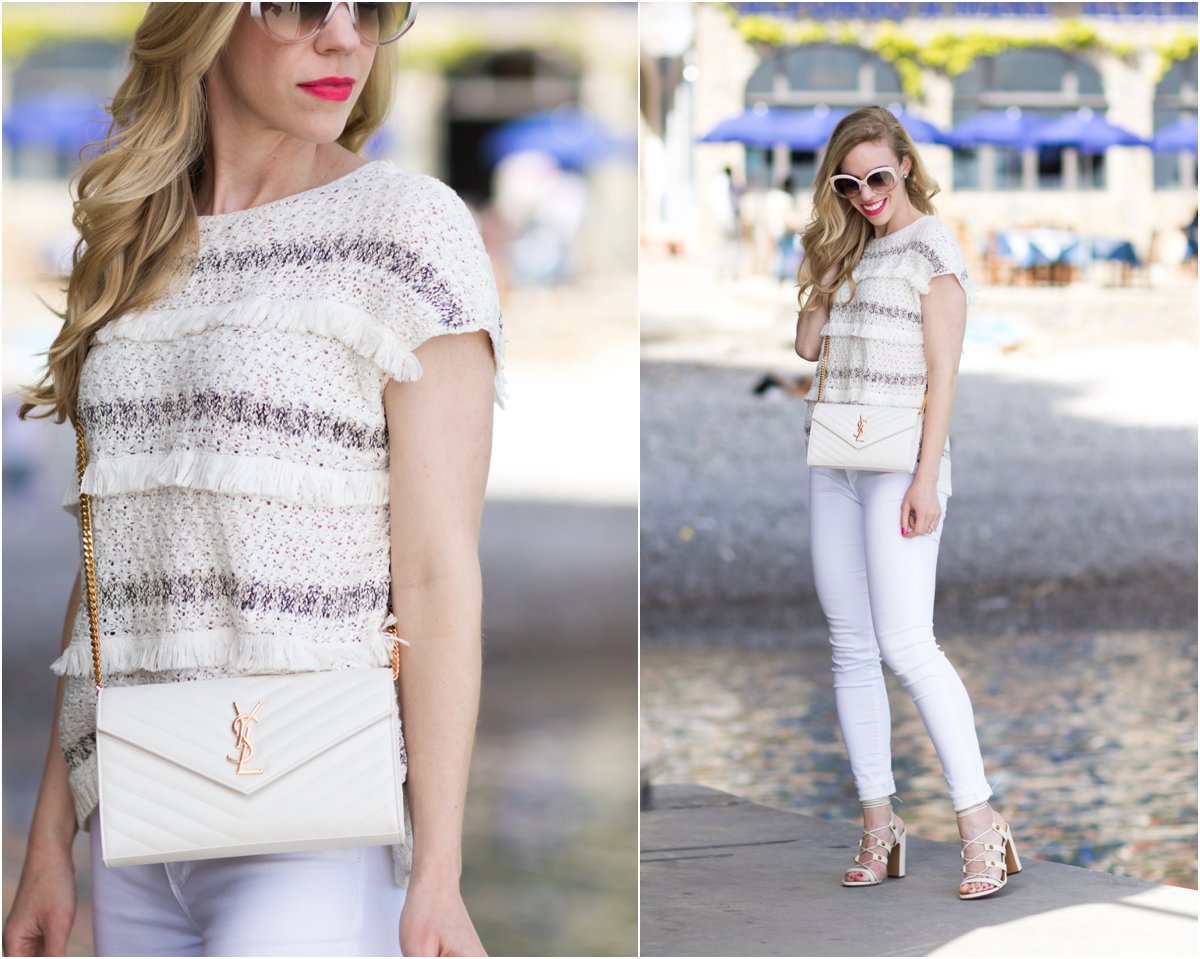 All White in Praiano: Fringe sweater, White jeans \u0026amp; Rockstud sandals }  