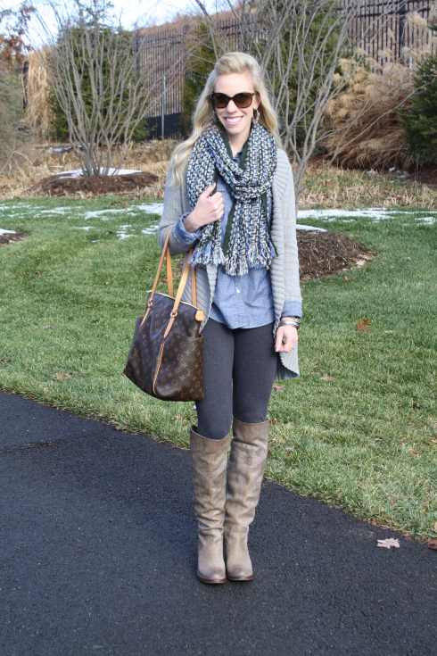 { Holiday Blues: Cocoon cardigan, Denim shirt & Sparkly scarf ...