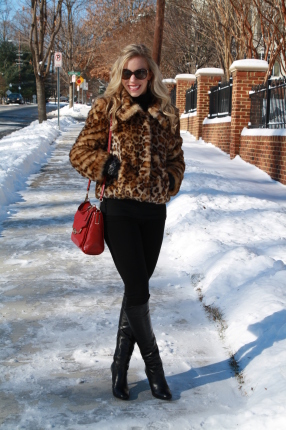 { Snow Leopard: Faux fur jacket, Turtleneck & Black tall boots ...