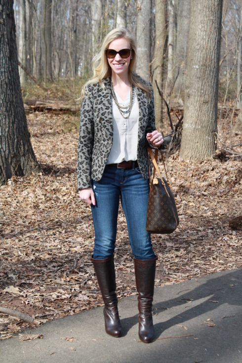 { Leopard Camouflage: Wool blazer, Distressed denim & Dark brown boots ...