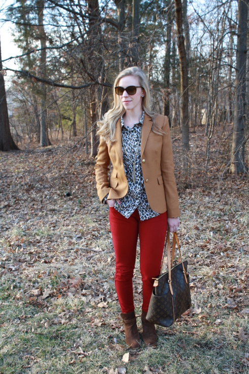 { Exotic Equestrian: Camel blazer, Leopard button-down & Ankle boots ...