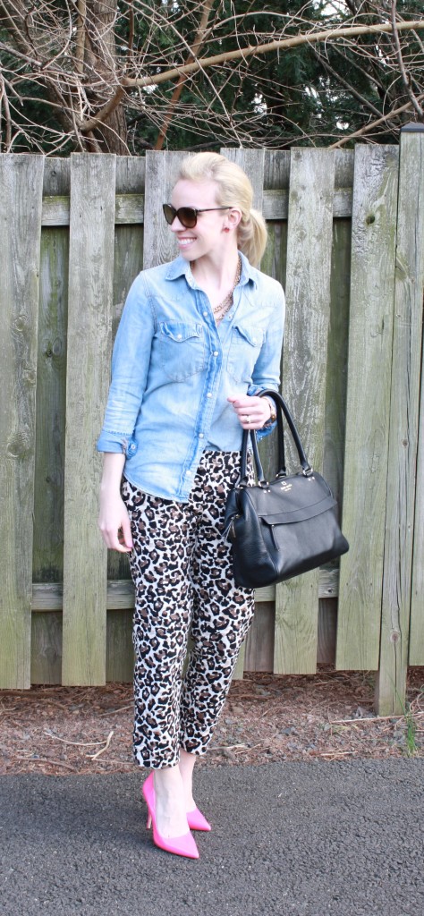 { Sassy: Denim shirt, Leopard pants & Neon pumps } - Meagan's Moda