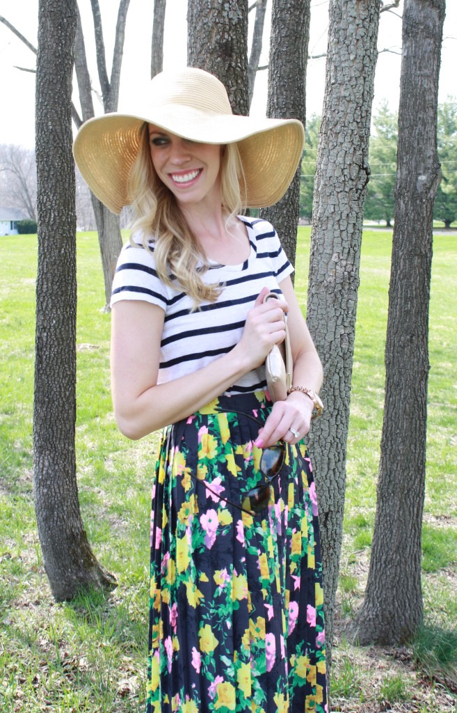 { Garden Party: Striped tee, Floral midi skirt & Straw hat } - Meagan's ...