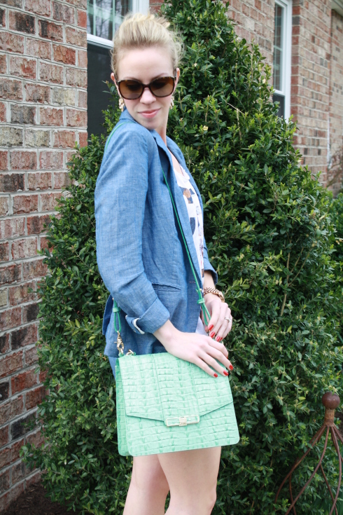 { Well-Suited: Chambray blazer/shorts, graphic tee, & d'Orsay pumps ...