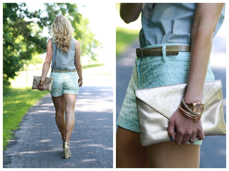 casual summer outfit chambray bell sleeve eyelet shorts espadrille sneakers  — bows & sequins