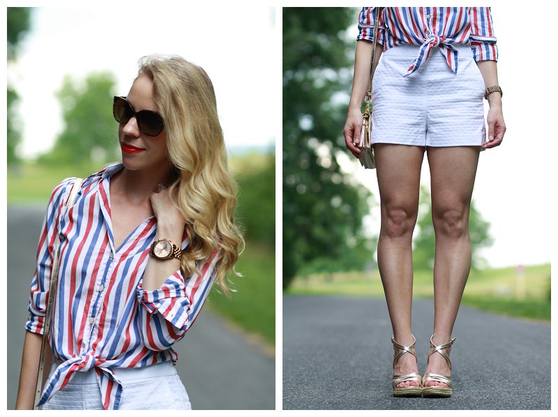 { Patriotic Style: Red, white, and blue stripes, High-waist shorts ...