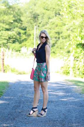 { Tropical Floral: Sleeveless top, Silky shorts & Espadrille wedges ...