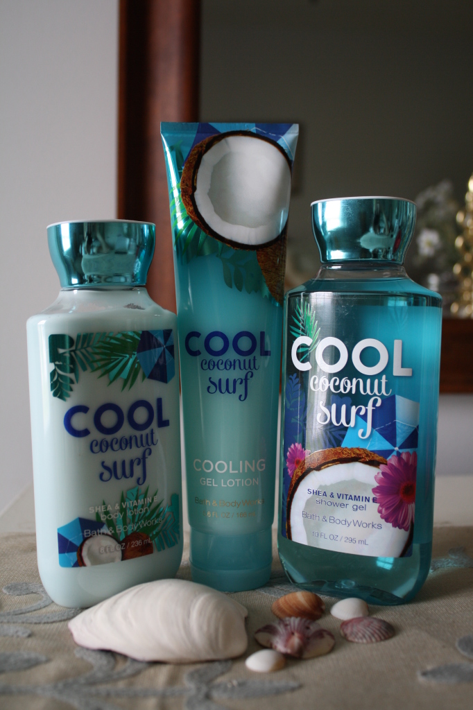 Bath & Body Works cool coconut surf lotion, shower gel, cooling gel lotion