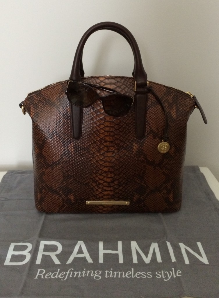 Brahmin Duxbury satchel in tortoise seville snakeskin print