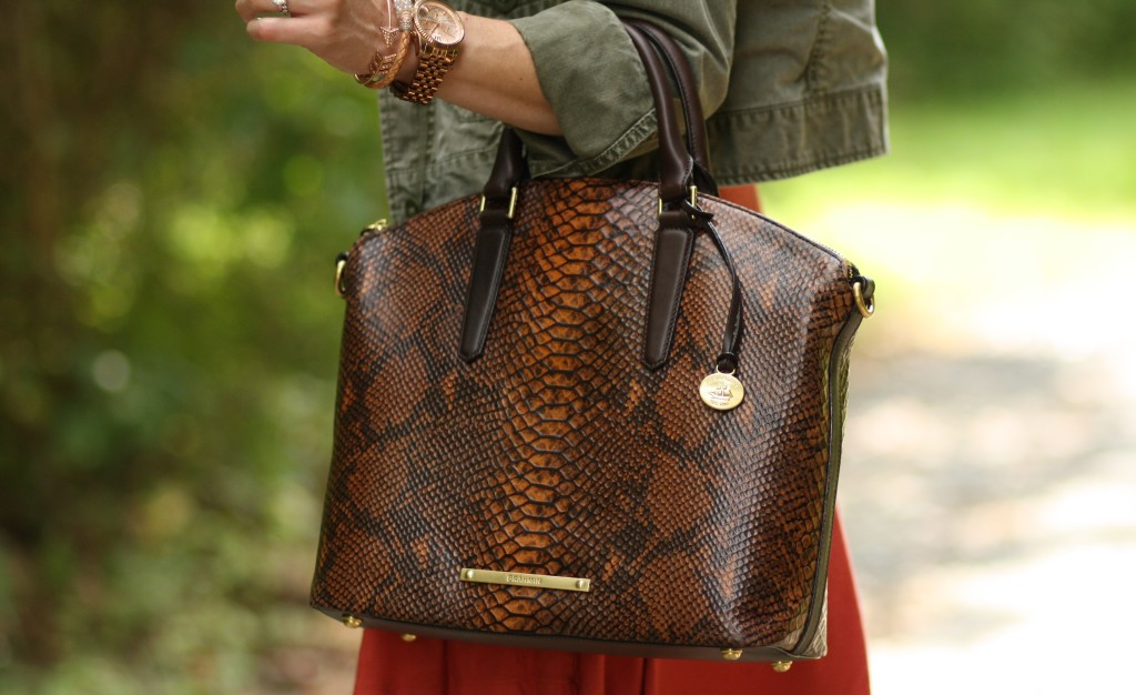 Brahmin large Duxbury satchel in tortoise seville snakeskin print