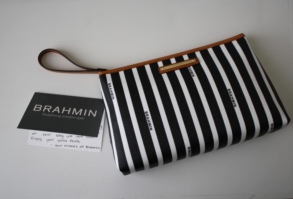 Brahmin large black and white striped Stella pouch