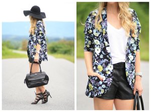 { Fall Floral: Kimono jacket, Leather shorts & Floppy wool hat ...