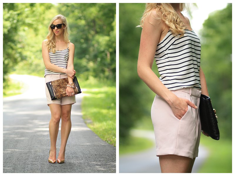 oversized gray tee, drawstring waist chambray shorts J. Crew, Louis Vuitton  tote, Stuart Weitzman silver gladiator sandals - Meagan's Moda