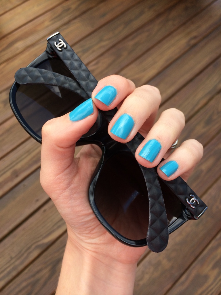 OPI blue nail polish can't find my czechbook, Chanel leather trim black sunglasses