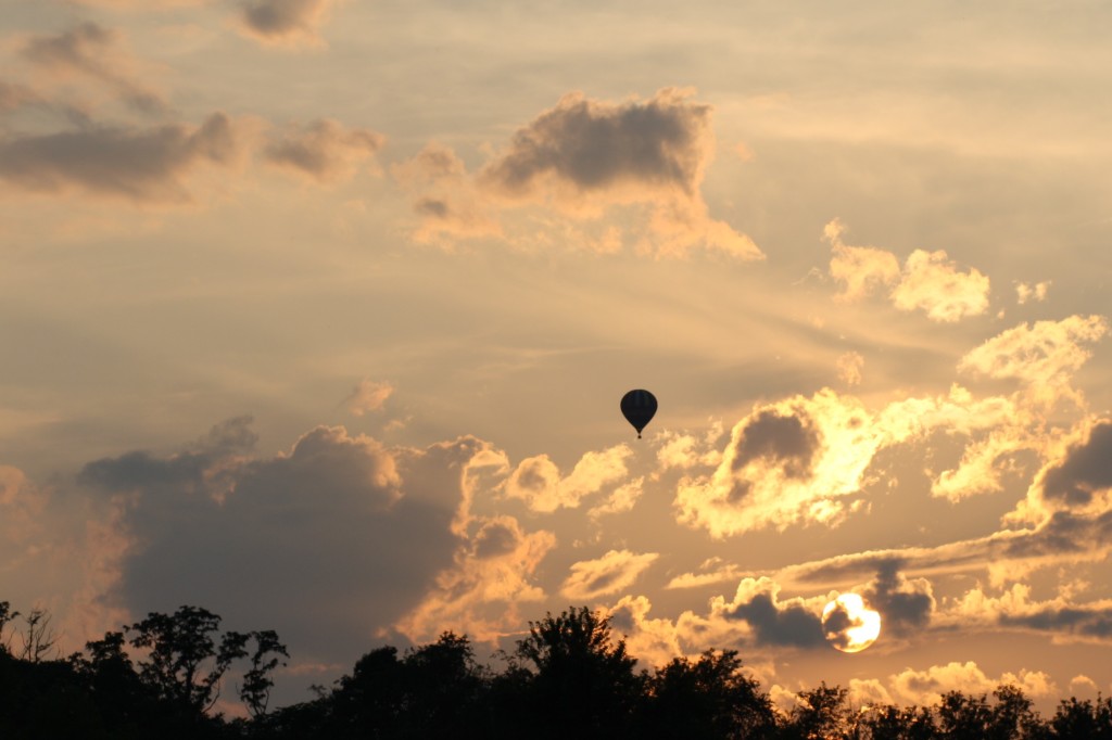 hot air balloon, sunset