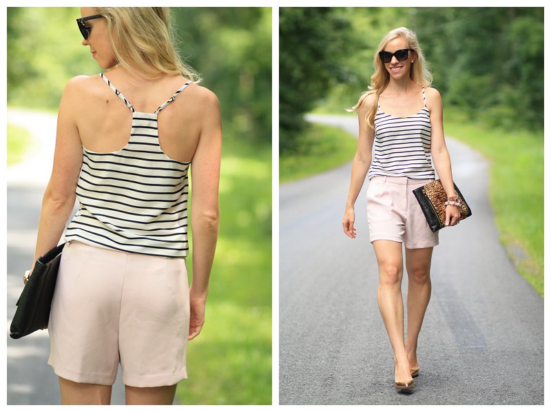 oversized gray tee, drawstring waist chambray shorts J. Crew, Louis Vuitton  tote, Stuart Weitzman silver gladiator sandals - Meagan's Moda