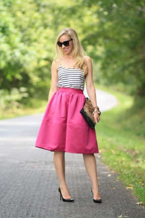 { Pink Persuasion: Striped camisole, Fuchsia midi skirt & Leopard ...