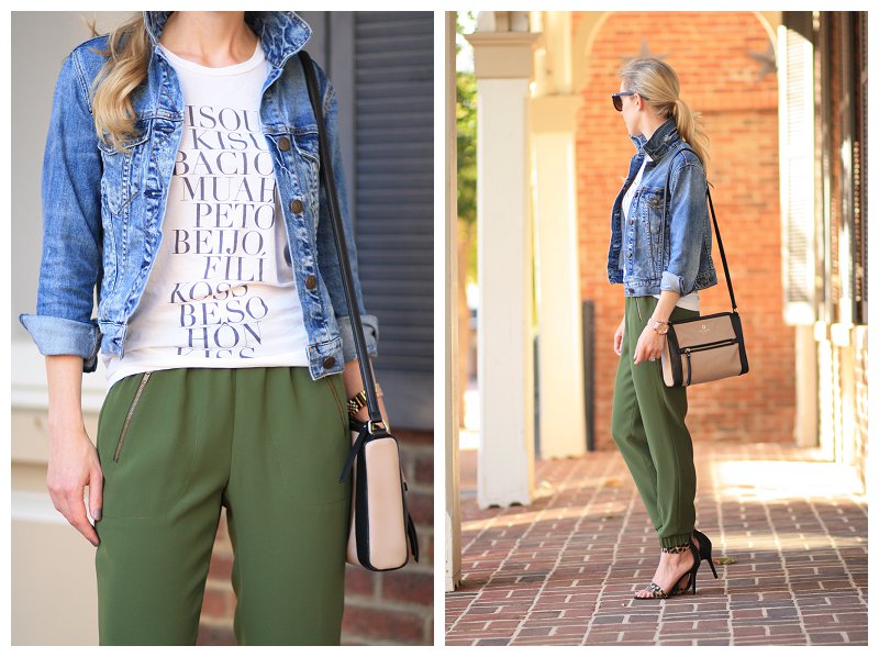 { Autumn Olive: Cropped denim jacket, Graphic Tee & Tapered track pants ...