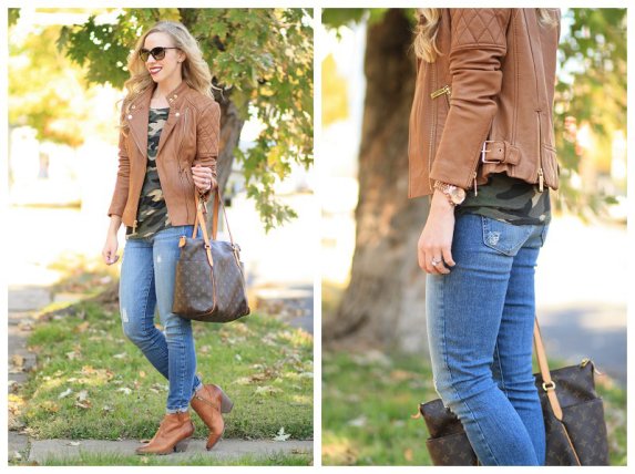 { Camel & Camo: Moto jacket, Vintage tee & Distressed denim } - Meagan ...