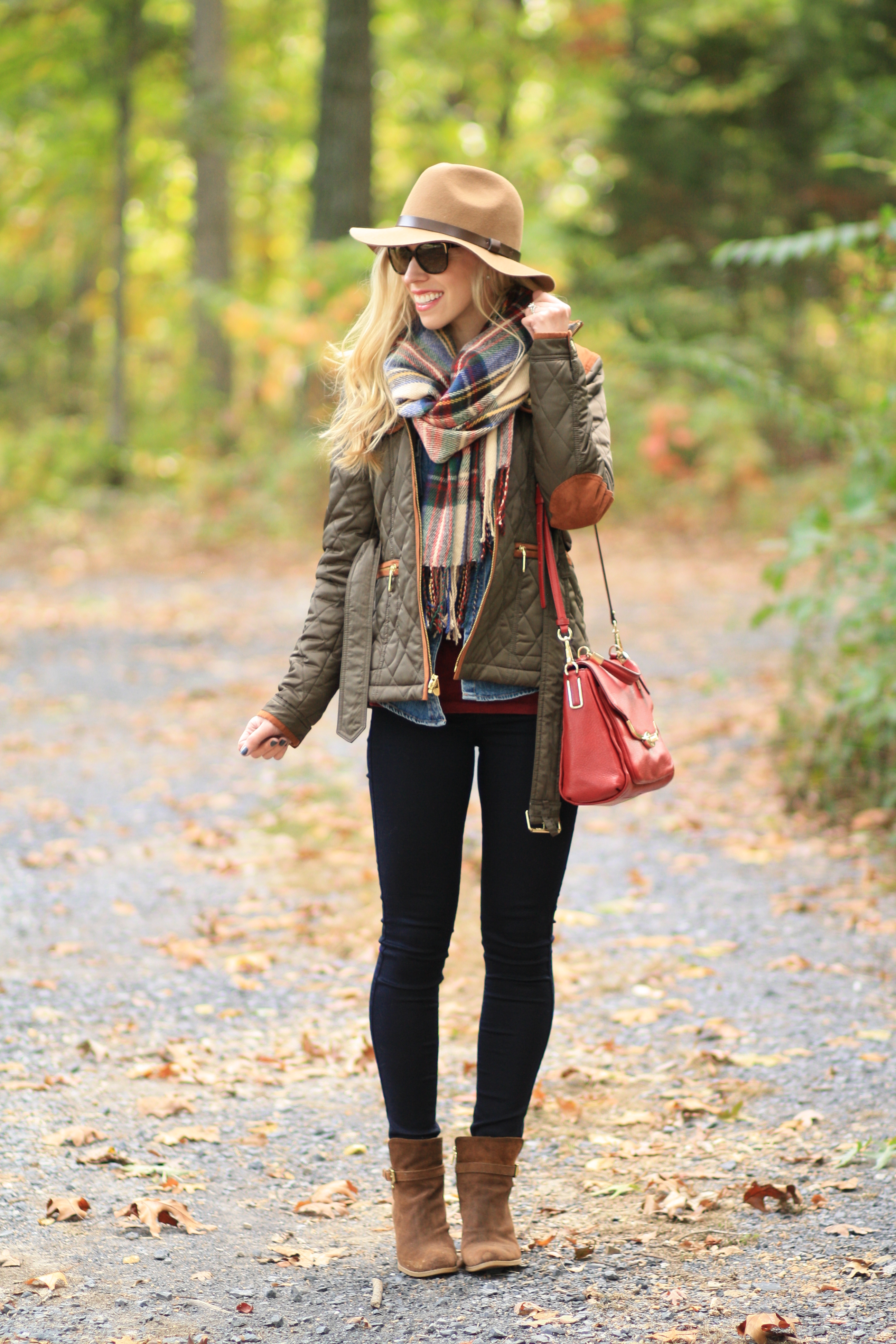 Zara plaid blanket scarf, yellow plaid scarf, H&M camel wool panama hat,  Paige verdugo skinny jeans, Louis Vuitton totally MM tote, fall layering,  woodsy outfit, how to style a blanket scarf 