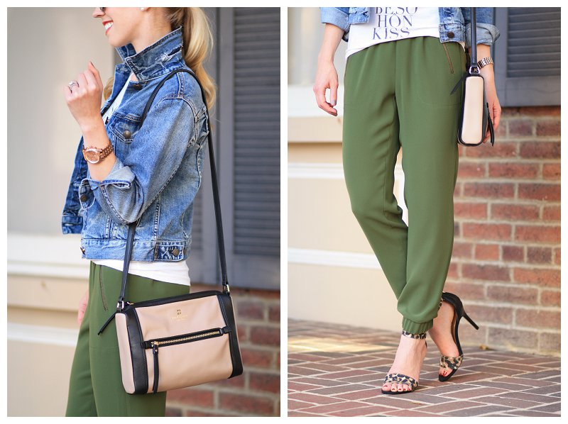 { Autumn Olive: Cropped denim jacket, Graphic Tee & Tapered track pants ...