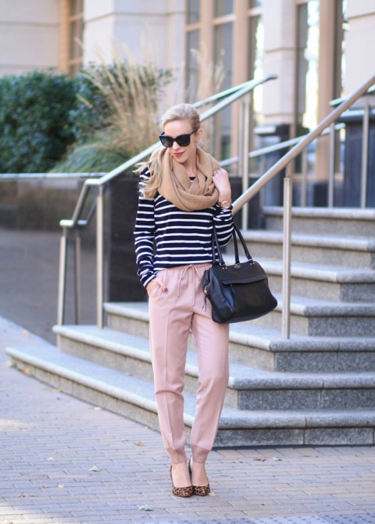 blush pink pants outfit