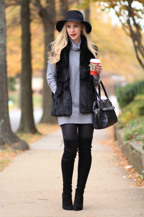 { Taste of Winter: Black fur vest, Turtleneck tunic & OTK boots ...