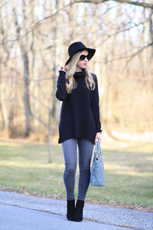 { Effortless: Poncho sweater, Gray denim & Wool fedora } - Meagan's Moda