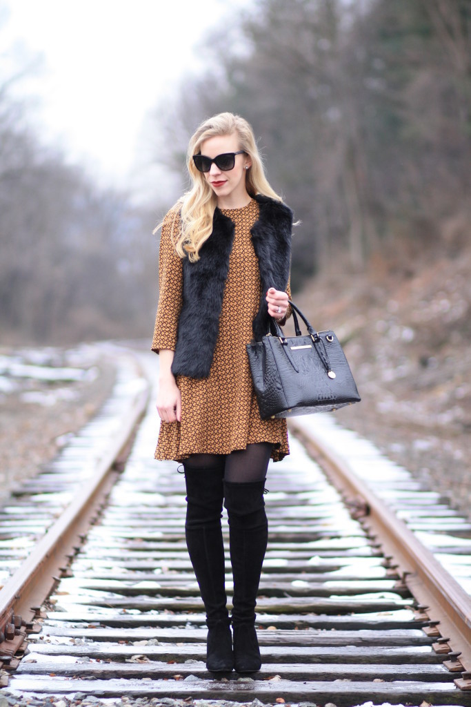 { Instant Glamour: Swing dress, Faux fur vest & Thigh high boots ...