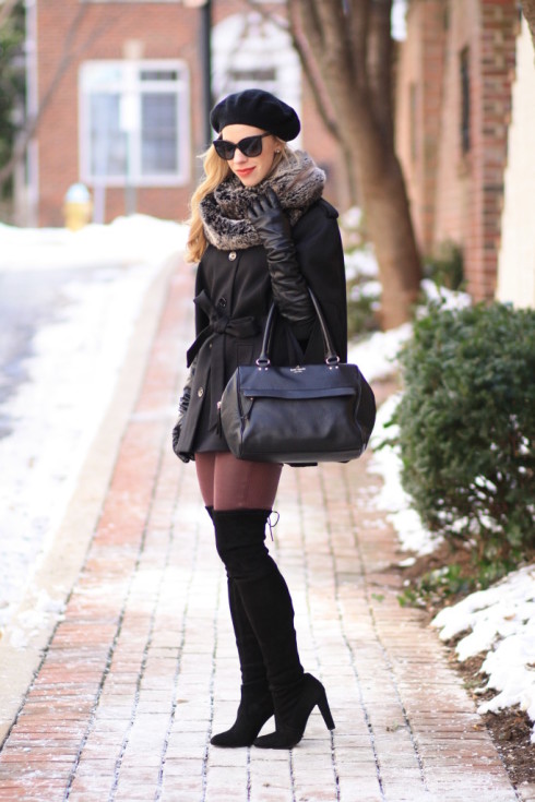 { Cozy Details: Black button cape, Faux fur scarf & Burgundy leather ...