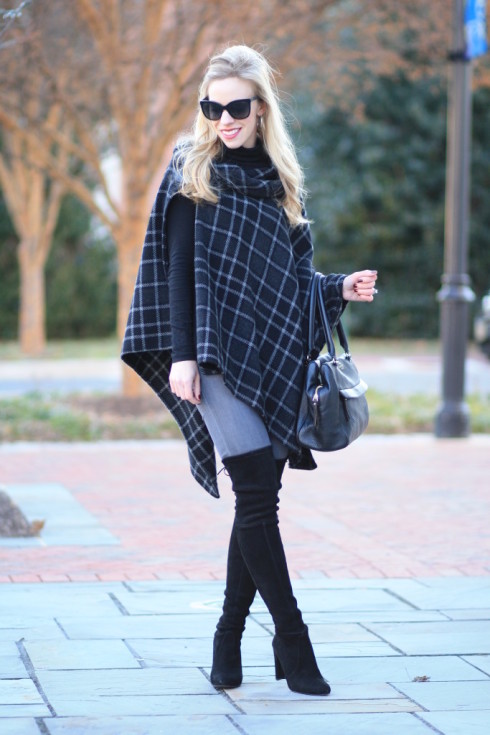 { Winter Plaid: Buckle poncho, Gray denim & Thigh high boots } - Meagan ...