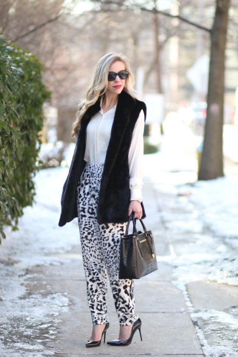 { Winter Leopard: Fur vest, Animal print pants & Black details ...