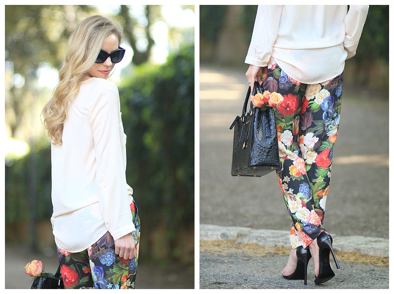 high waist floral pants with Prada Esplanade City tote nude cammeo -  Meagan's Moda