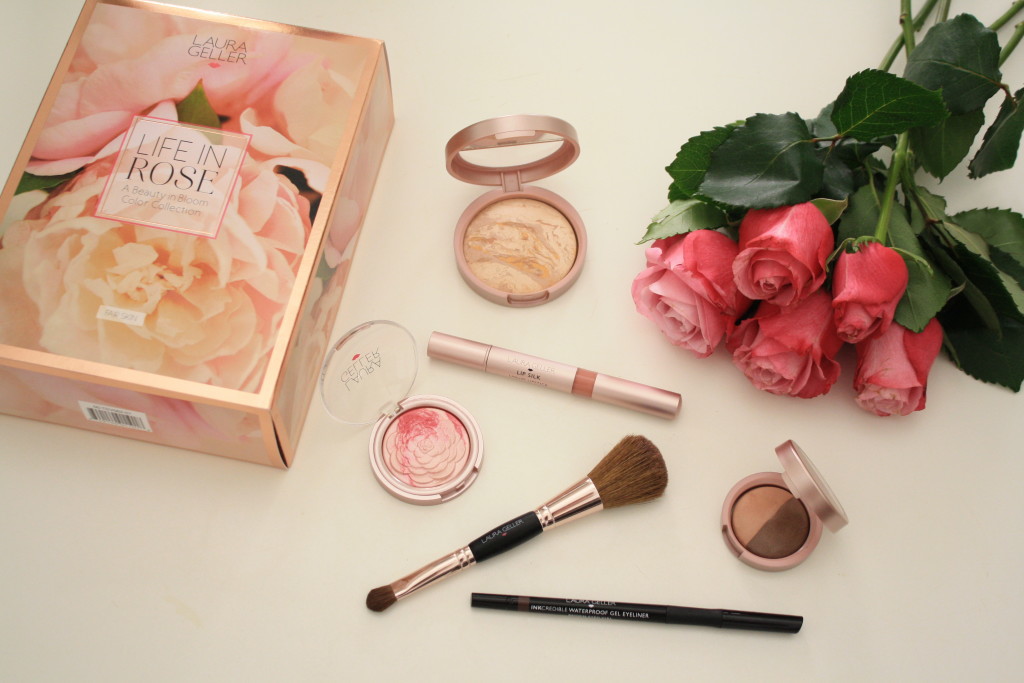 Laura Geller 'Life in Rose' beauty collection QVC, Laura Geller makeup review, how to apply balance n brighten baked foundation, baked gelato blush, waterproof eyeliner