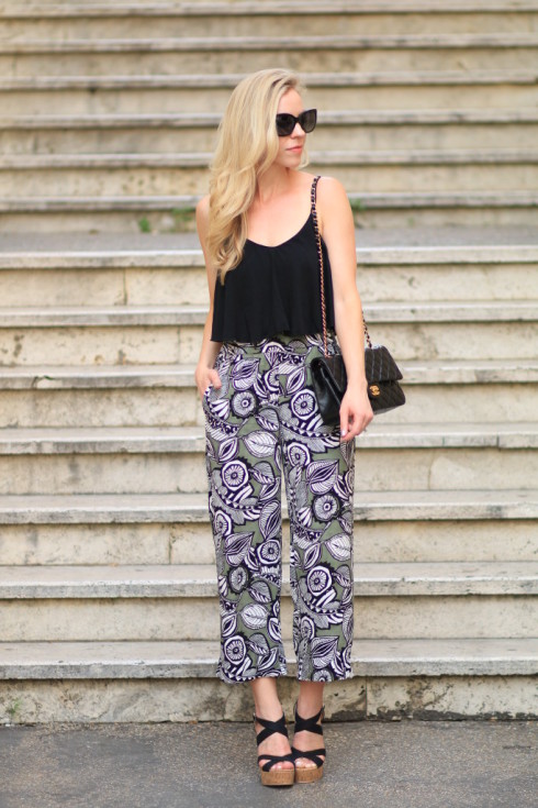 { Green Inspiration: Cropped camisole, Printed culottes & Wedge sandals ...