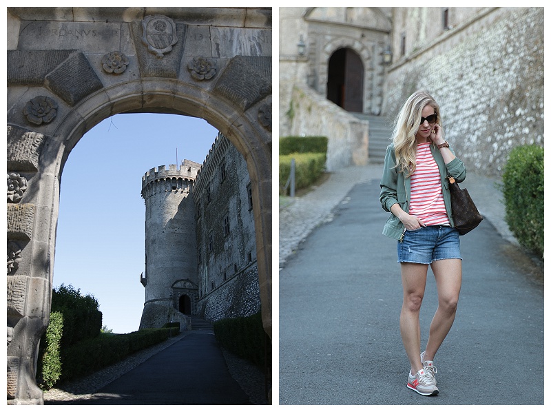 Castello di Bracciano: Olive jacket, Striped tee & New Balance sneakers } -  Meagan's Moda