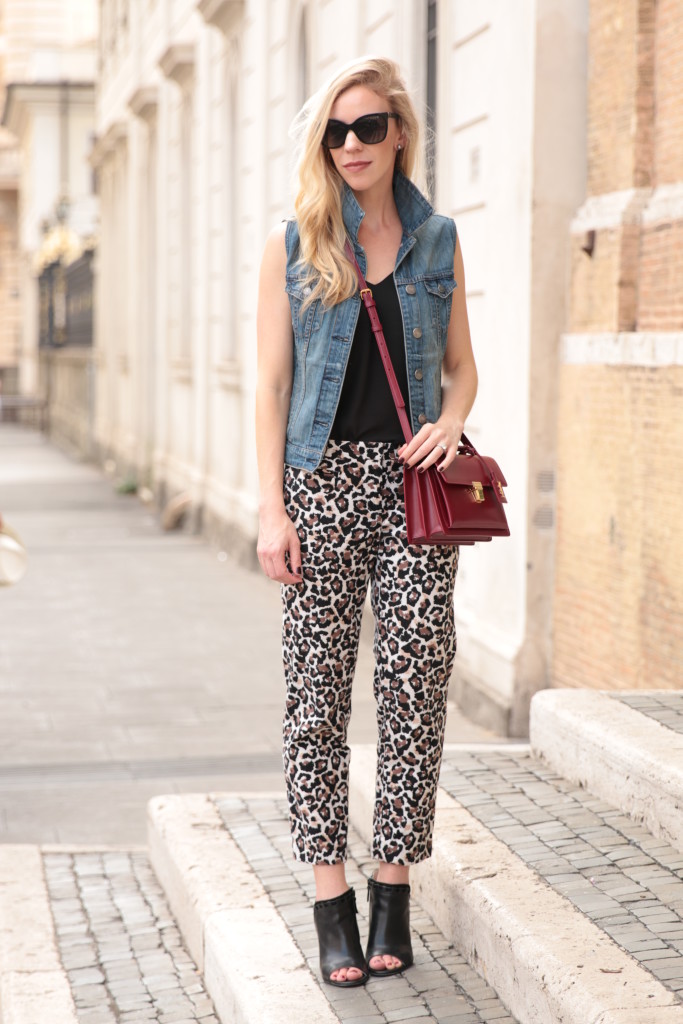 { Old & New: Denim vest, Leopard pants & Red crossbody } - Meagan's Moda
