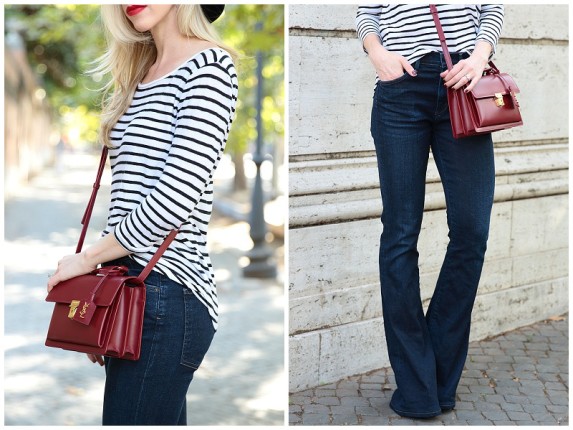 { Simple Stripes: Black and white top, High waist flares & Red ...