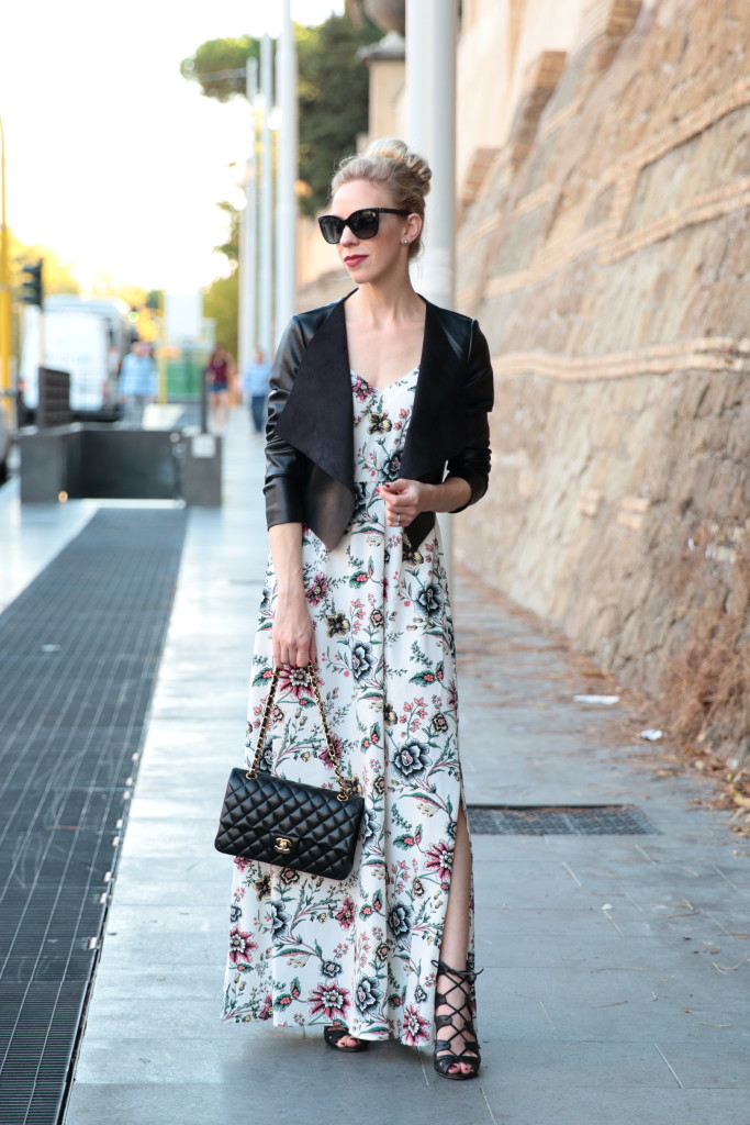 transitional-maxi-floral-dress-leather-jacket-lace-up-sandals