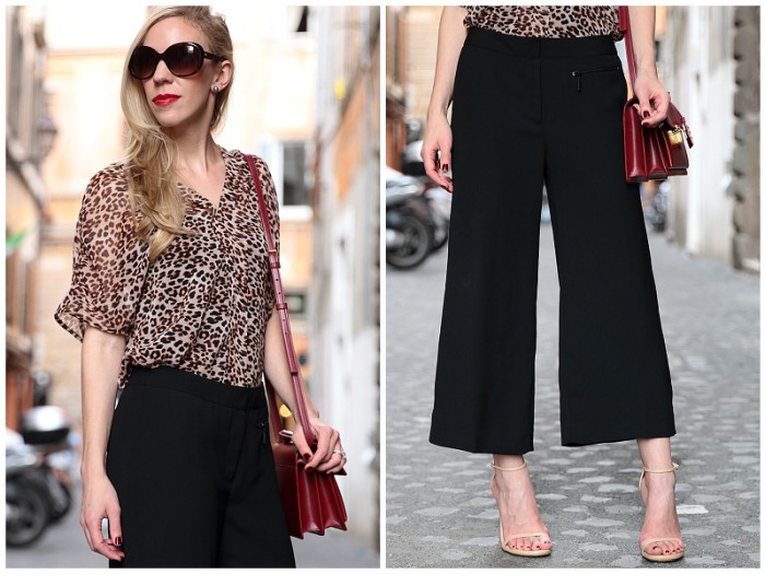 { Light Leopard: Sheer blouse, Black culottes & Stiletto sandals ...