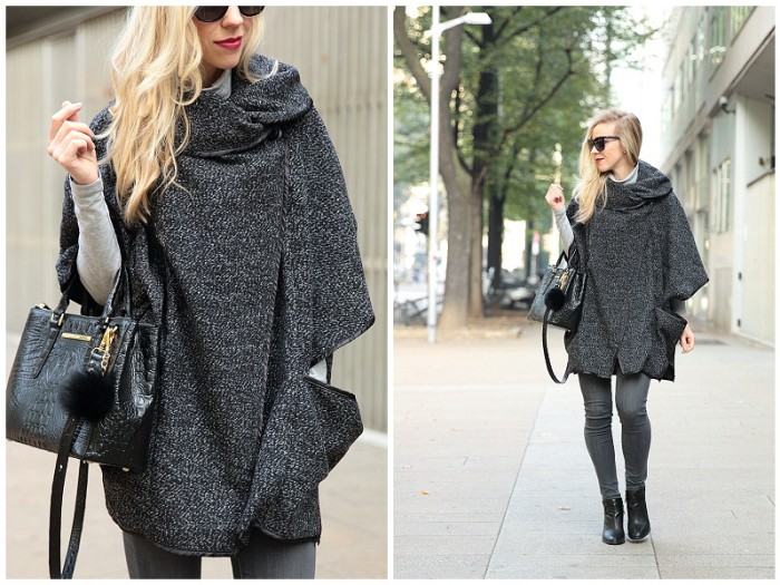 { Cozy Cape: Oversized topper, Gray denim & Black booties } - Meagan's Moda