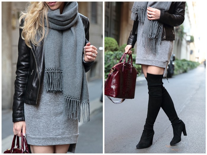 { Layers in Milan: Leather jacket, Sweatshirt dress & OTK boots ...