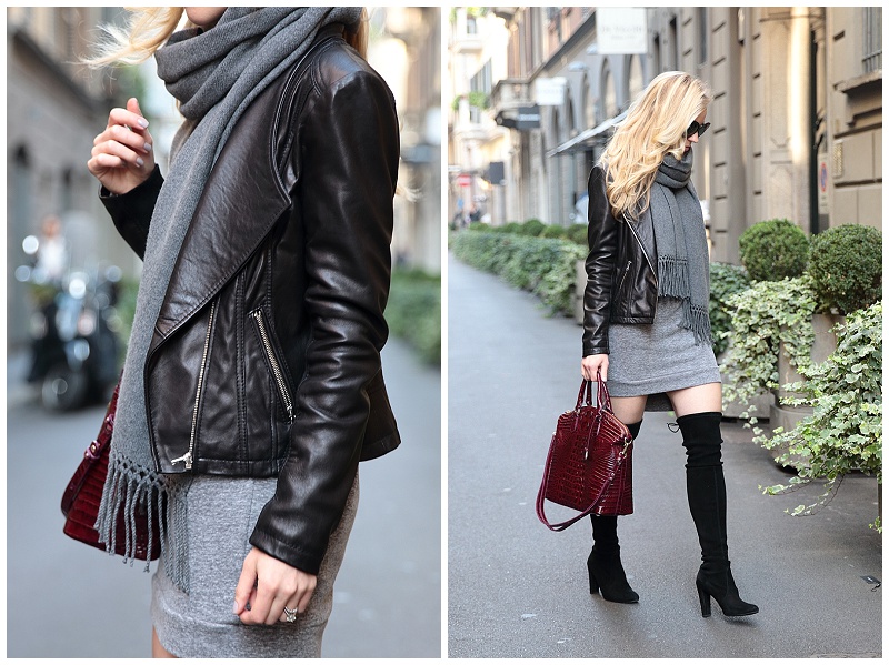 { Layers in Milan: Leather jacket, Sweatshirt dress & OTK boots ...