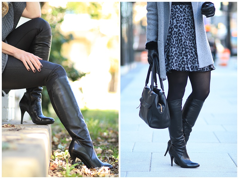 black knee high heel boots outfit