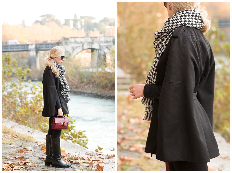 Feeling Festive: Houndstooth scarf, Black cape & Red handbag } - Meagan's  Moda