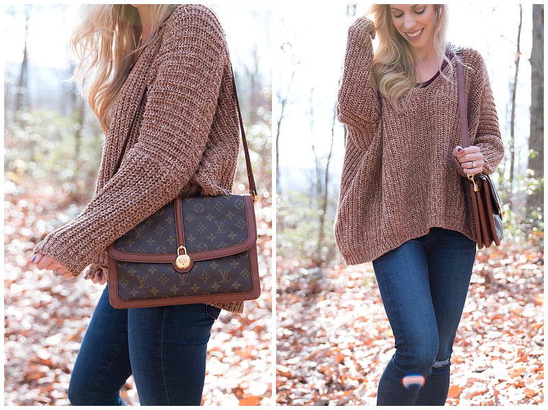 oversized chunky v neck sweater, AG distressed jeans, LL Bean duck boots, Louis  Vuitton vintage bag, duck boots with oversized sweater and skinny jeans -  Meagan's Moda