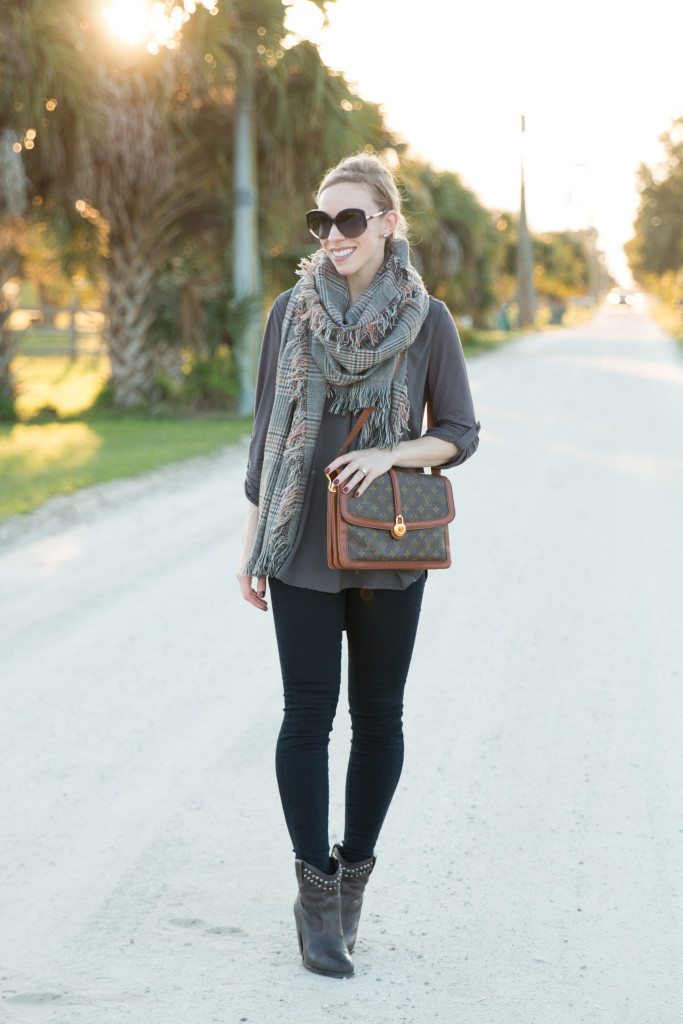 { Birthday Gray: Tunic blouse, Plaid scarf & Studded booties } - Meagan ...