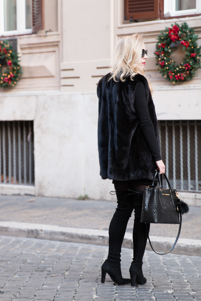 { Monochromatic in Milan: Fur vest, Sweater dress & OTK boots ...