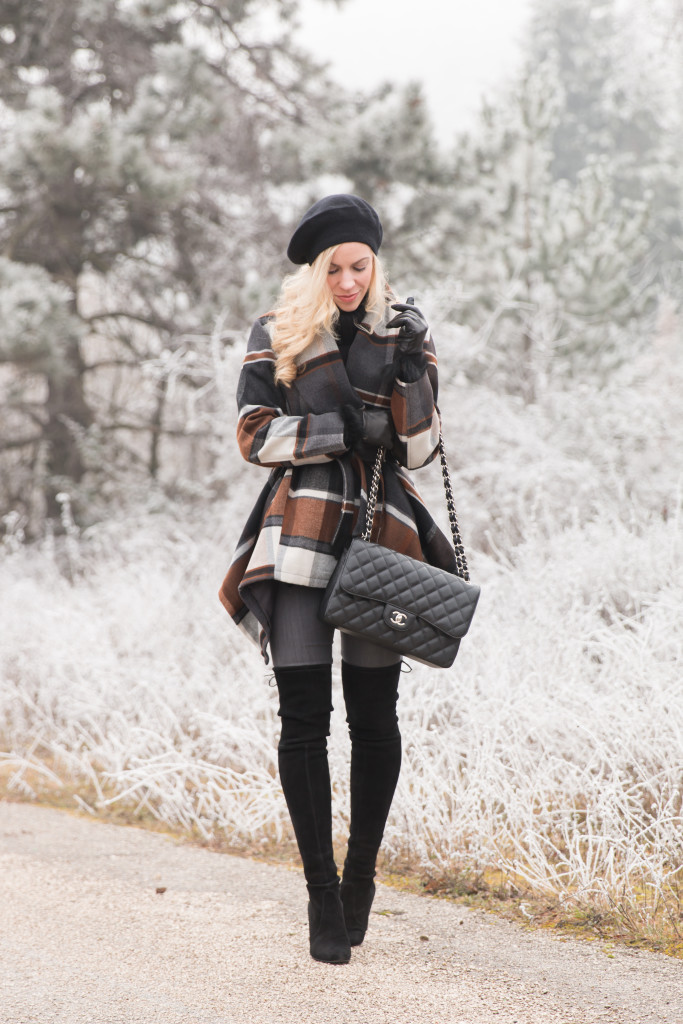 Plaid over store the knee boots