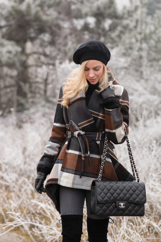 Plaid wrap hot sale coat